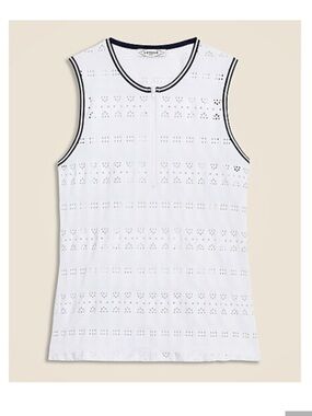 L’Etoile Sport Zip Front Tank White Navy Trim Tennis Golf XS